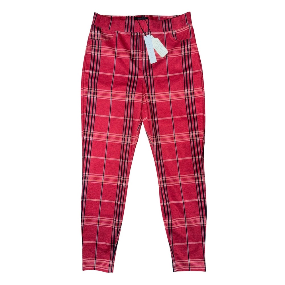 Sanctuary Red Tartan Plaid Leggings Punk Academia Preppy Schoolgirl Holiday